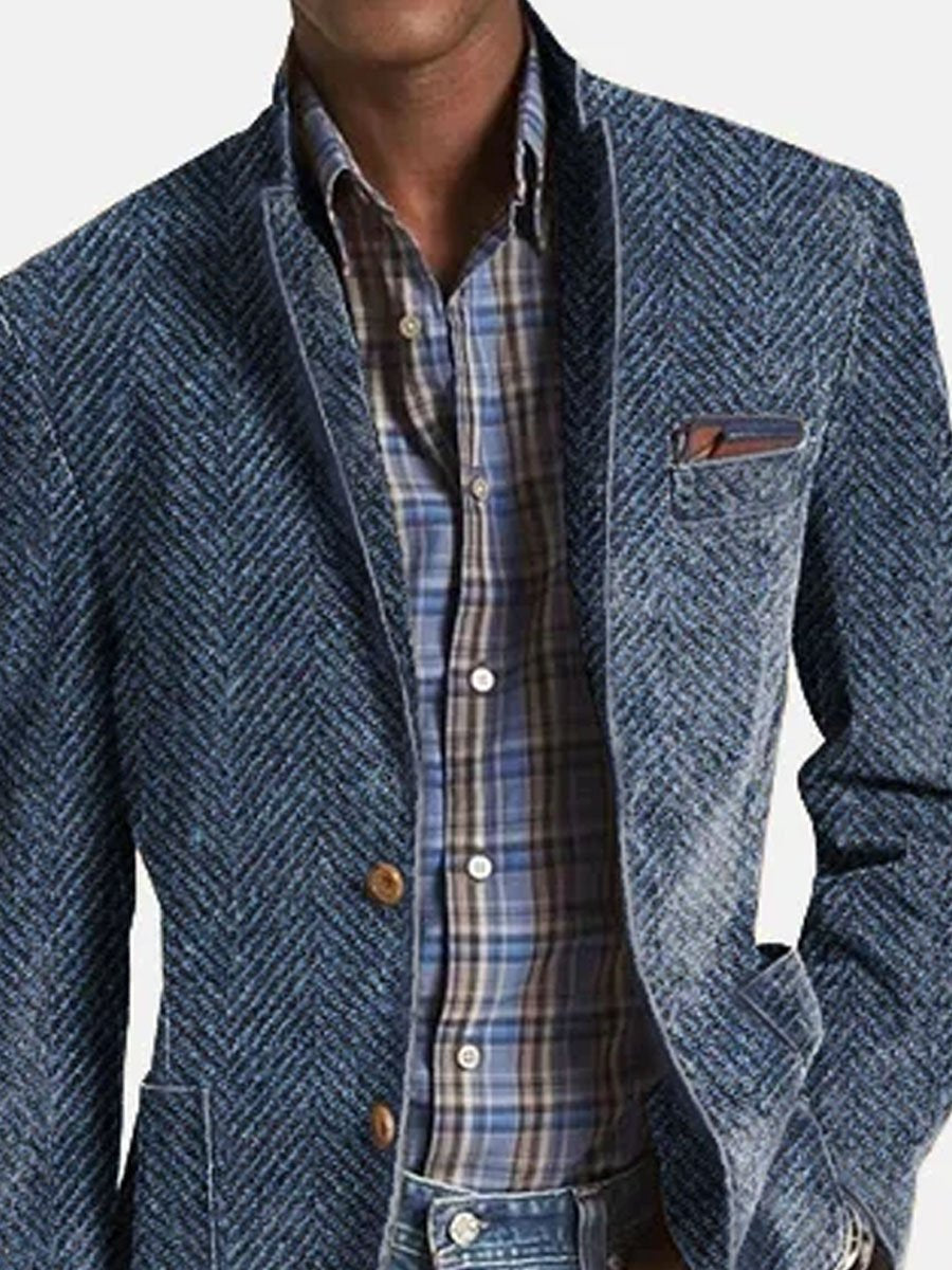 Blazer À Motif Chevron Avec Revers Classique Pour Homme | Idéal Pour Bureau Et Occasions Formelles