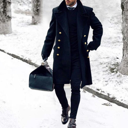 Manteau Long à Double Boutonnage avec Col Revers pour Hommes | Idéal pour les Journées Fraîches