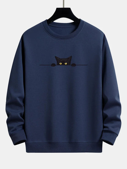 Sweatshirt Relax Fit Avec Imprimé Chat Noir pour Hommes | Idéal pour Un Usage Quotidien Et Les Occasions Décontractées