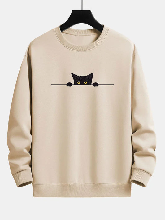 Sweatshirt Relax Fit Avec Imprimé Chat Noir pour Hommes | Idéal pour Un Usage Quotidien Et Les Occasions Décontractées