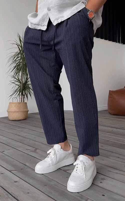 Pantalon Rayé pour Homme avec Coupe Moderne | Idéal pour Le Travail Et Les Loisirs