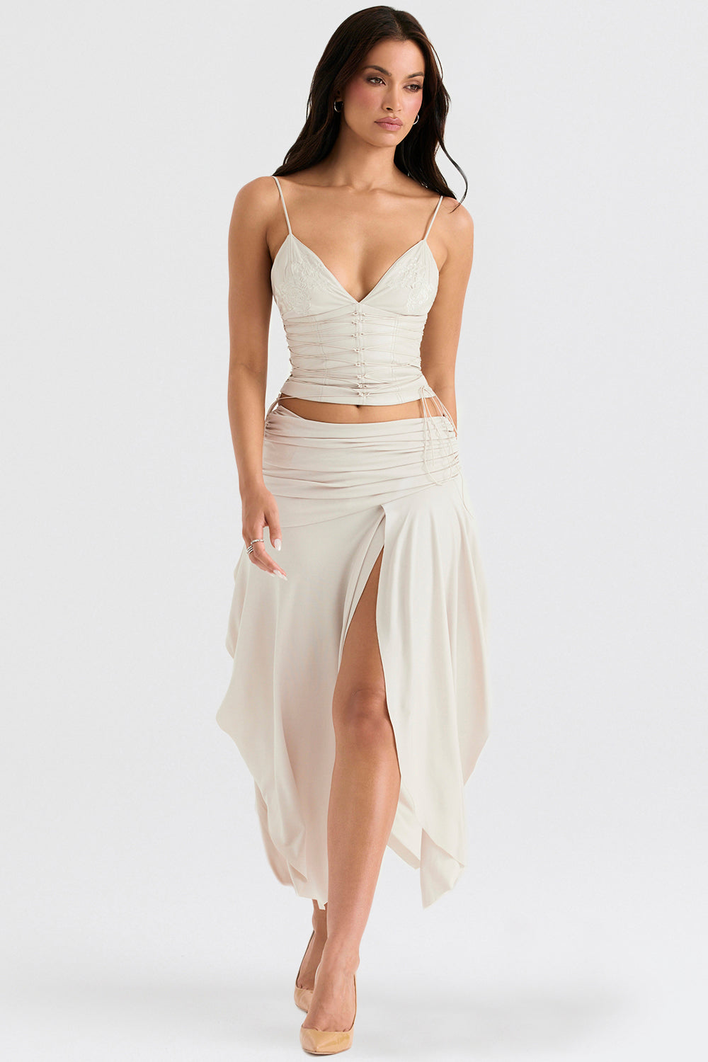 Ensemble Corset Et Jupe Midi Drapée Avec Fente Pour Femmes | Idéal Pour Occasions Spéciales Et Soirées