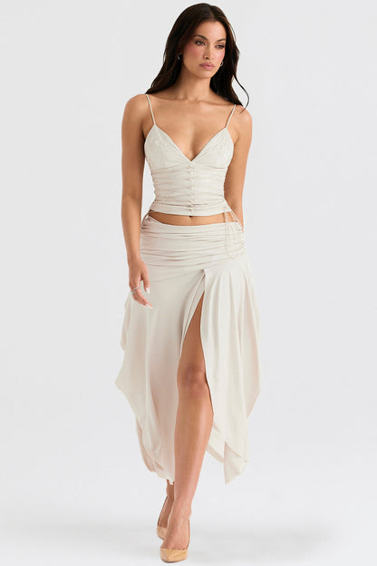 Ensemble Corset Et Jupe Midi Drapée Avec Fente Pour Femmes | Idéal Pour Occasions Spéciales Et Soirées