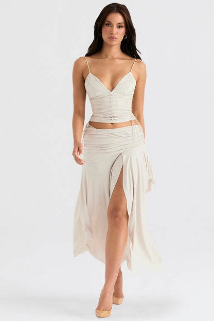 Ensemble Corset Et Jupe Midi Drapée Avec Fente Pour Femmes | Idéal Pour Occasions Spéciales Et Soirées