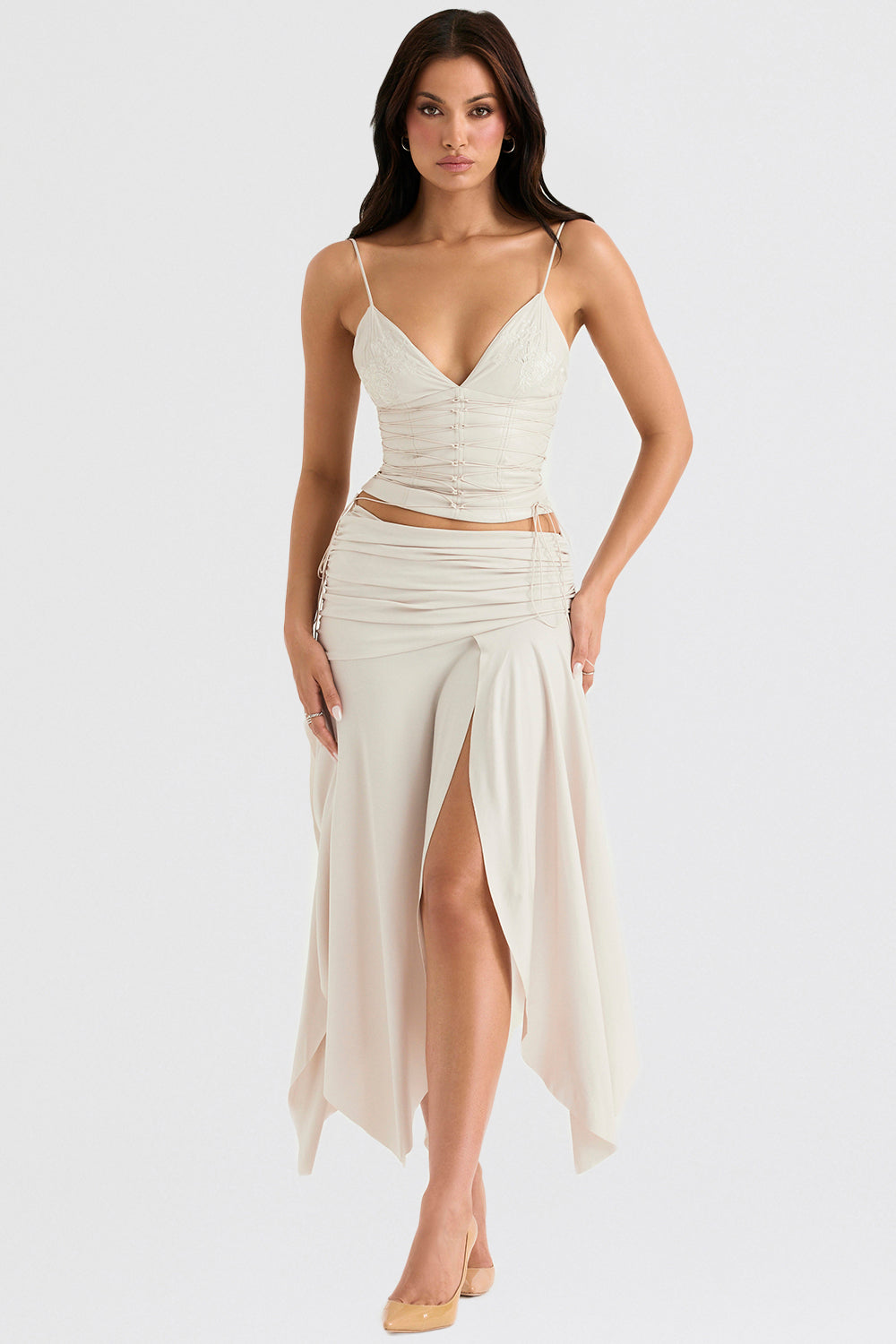 Ensemble Corset Et Jupe Midi Drapée Avec Fente Pour Femmes | Idéal Pour Occasions Spéciales Et Soirées