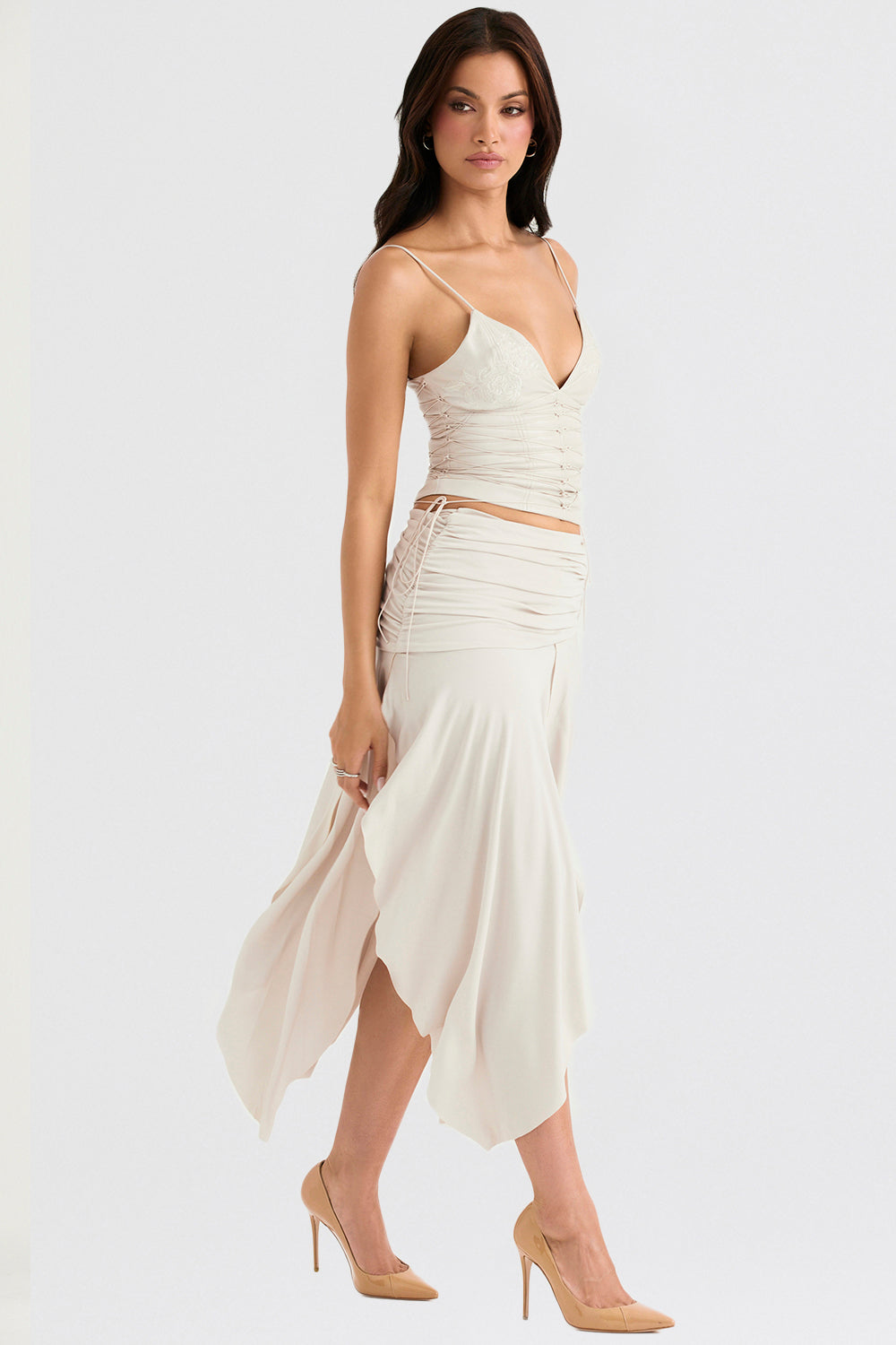 Ensemble Corset Et Jupe Midi Drapée Avec Fente Pour Femmes | Idéal Pour Occasions Spéciales Et Soirées