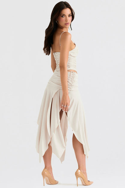Ensemble Corset Et Jupe Midi Drapée Avec Fente Pour Femmes | Idéal Pour Occasions Spéciales Et Soirées