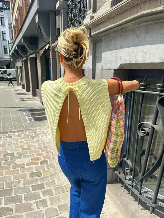 Top Sans Manches avec Dos Ouvert et Fermeture Nouée pour Femme | Idéal pour le Printemps et l'Été