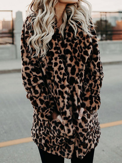 Veste d’Hiver à Motif Léopard avec Col Oversize pour Femmes | Idéale pour la Saison Froide