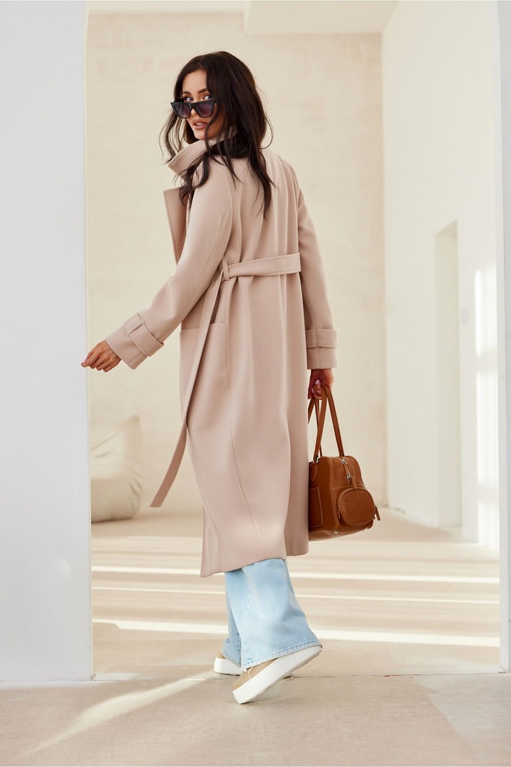 Manteau Long à Manches Longues avec Ceinture pour Femme | Idéal pour l’Automne et l’Hiver