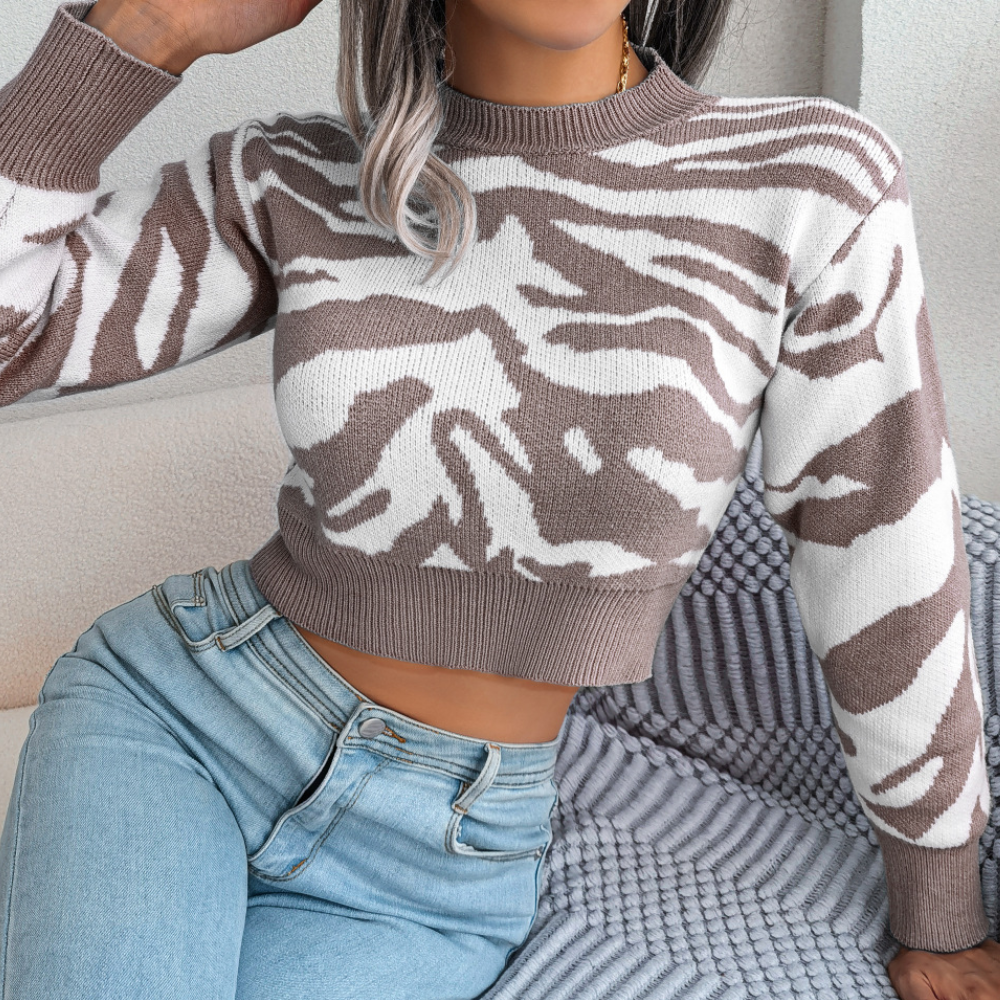 Pull Court À Motif Zèbre Avec Manches Longues Pour Femme | Idéal Pour Un Usage Quotidien