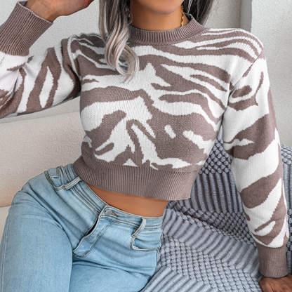 Pull Court À Motif Zèbre Avec Manches Longues Pour Femme | Idéal Pour Un Usage Quotidien