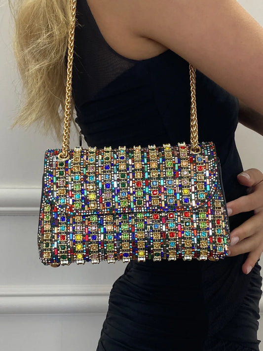 Mini Sac avec Strass et Chaîne Dorée pour Femme | Idéal pour les Soirées