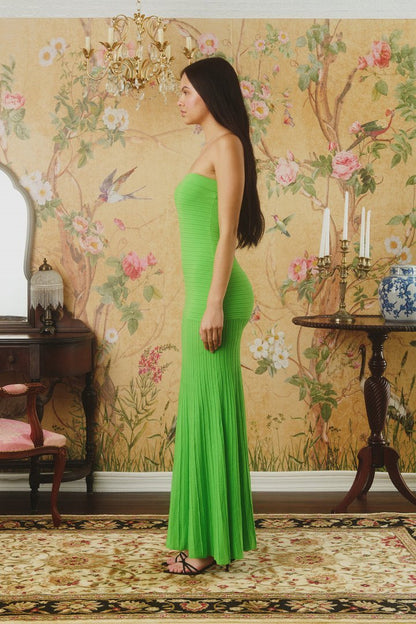 Robe Longue Bustier Plissée Avec Texture Côtelée Pour Femmes | Idéal Pour Événements Formels Et Soirées D'été