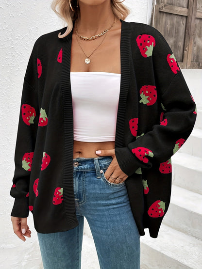 Cardigan motif fraises manches longues pour femmes