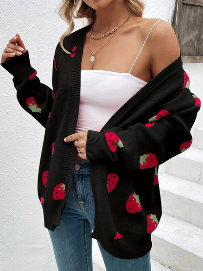 Cardigan motif fraises manches longues pour femmes