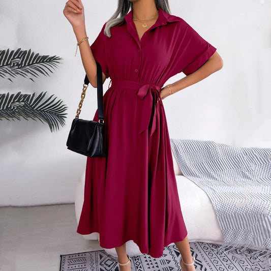 Robe Chemise Midi avec Ceinture Nouée pour Femme | Idéale pour l’Été et les Occasions Semi-Formelles