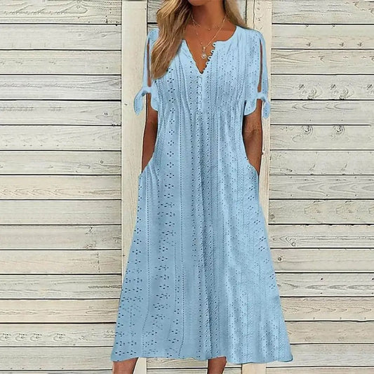 Robe Fluide avec Manches Courtes à Nouer pour Femme | Idéale pour les Occasions Décontractées et le Quotidien