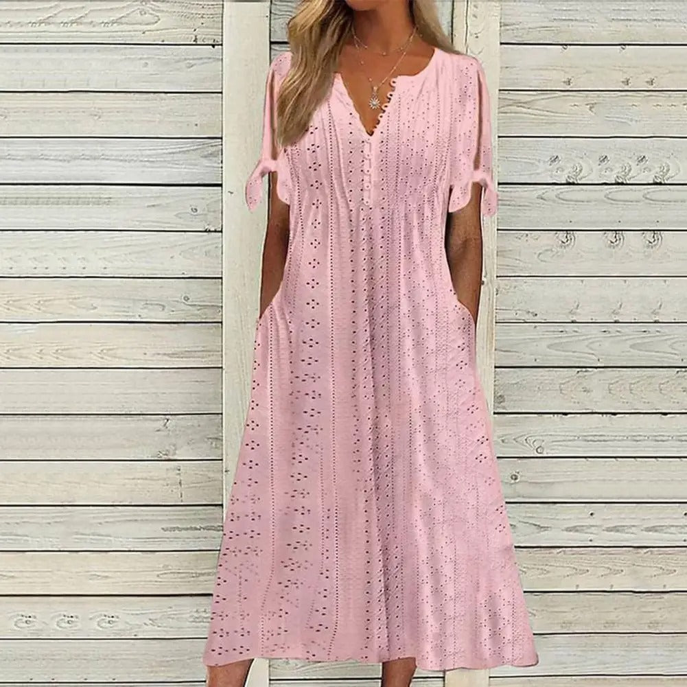 Robe Fluide avec Manches Courtes à Nouer pour Femme | Idéale pour les Occasions Décontractées et le Quotidien