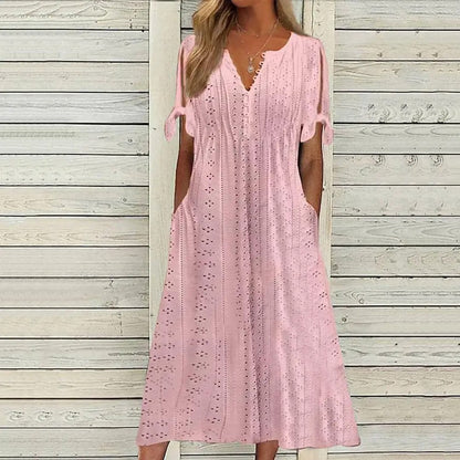 Robe Fluide avec Manches Courtes à Nouer pour Femme | Idéale pour les Occasions Décontractées et le Quotidien