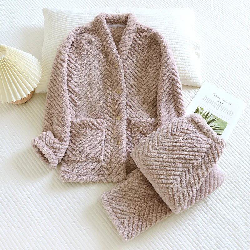 Ensemble Pyjama Deux Pièces À Col En V pour Femmes | Idéal pour L’Hiver Et Les Soirées À La Maison