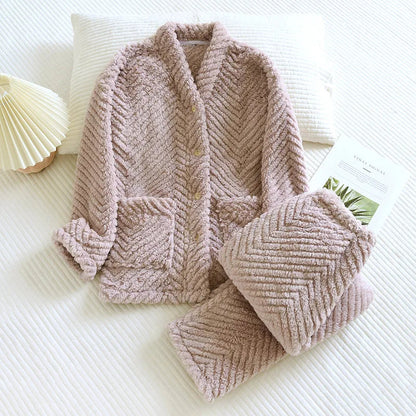 Ensemble Pyjama Deux Pièces À Col En V pour Femmes | Idéal pour L’Hiver Et Les Soirées À La Maison