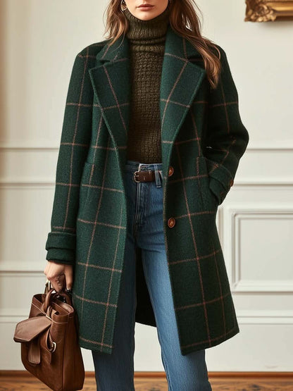 Manteau à carreaux à revers cranté pour femmes