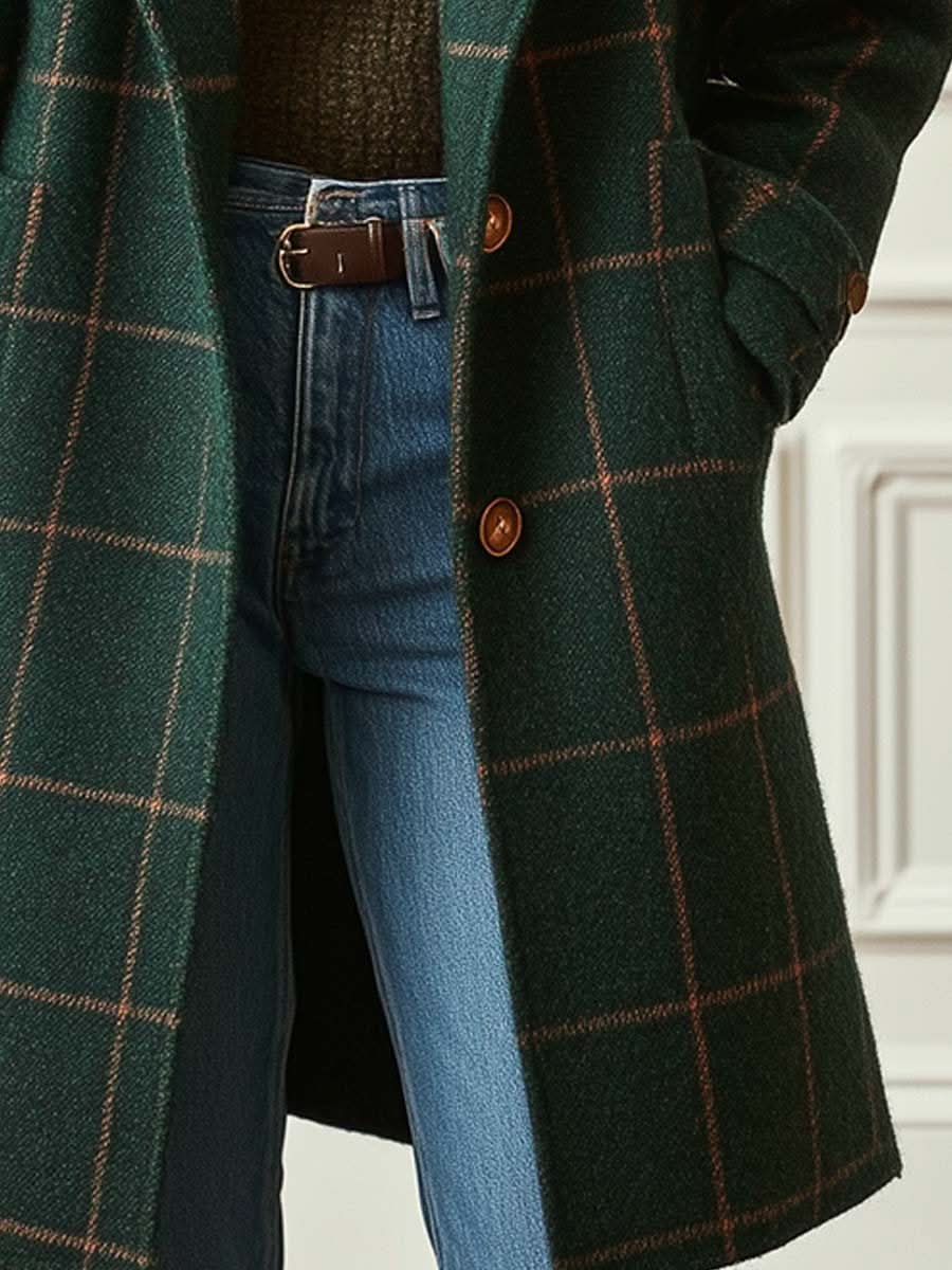 Manteau à carreaux à revers cranté pour femmes