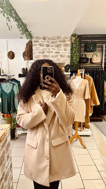 Manteau boutonné à revers crantés pour femmes