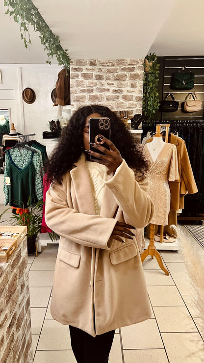 Manteau boutonné à revers crantés pour femmes