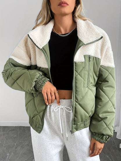 Manteau court matelassé bicolore pour femmes