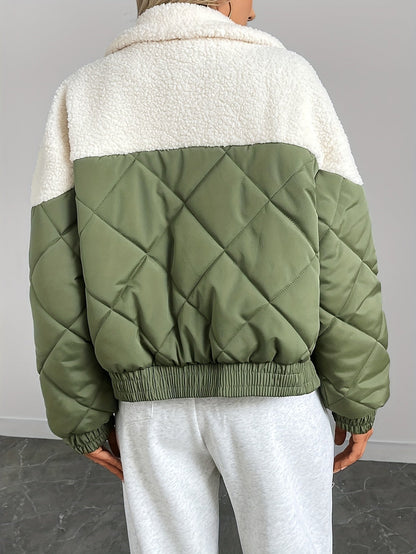 Manteau court matelassé bicolore pour femmes