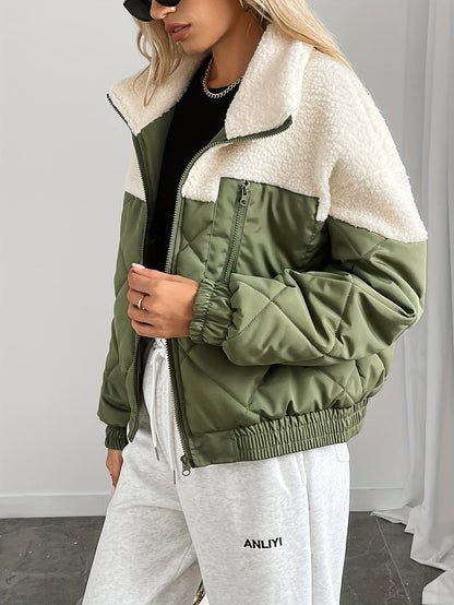 Manteau court matelassé bicolore pour femmes