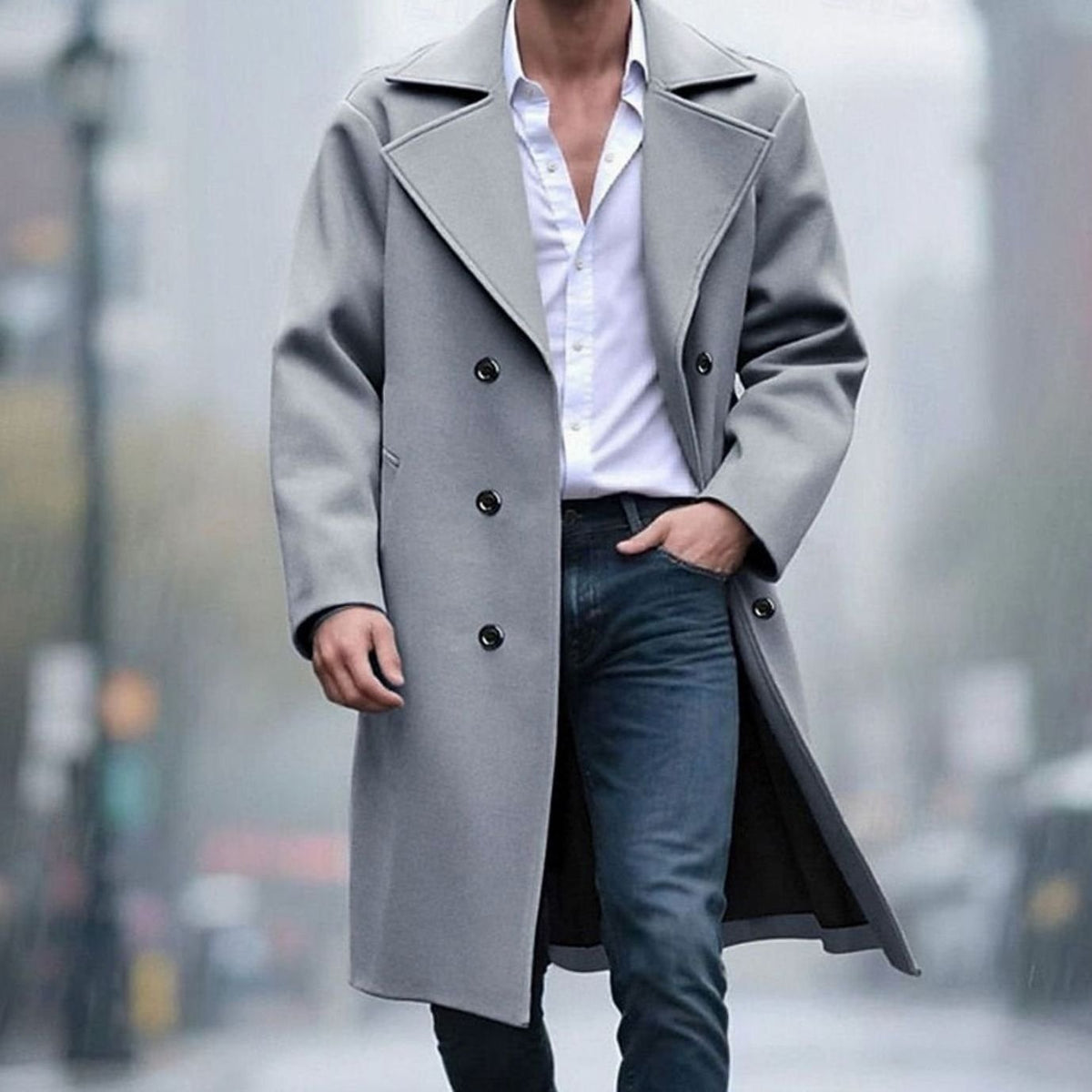 Manteau croisé à revers cranté pour hommes