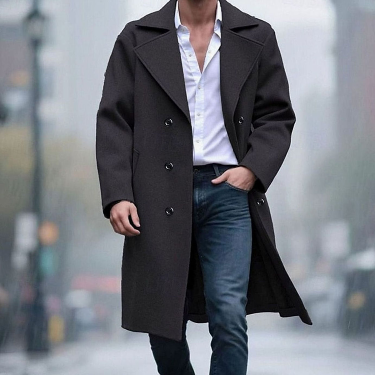 Manteau croisé à revers cranté pour hommes