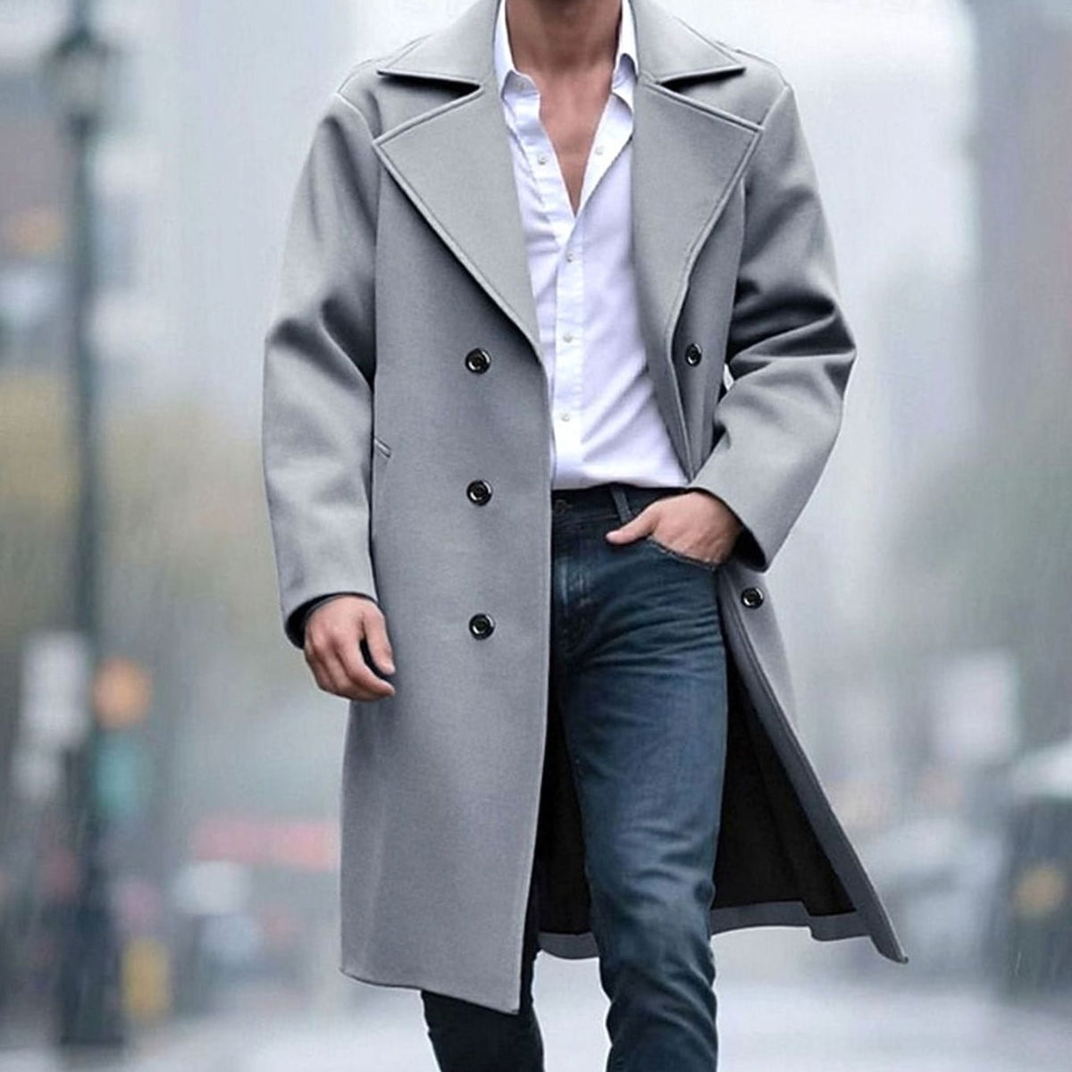 Manteau croisé à revers cranté pour hommes