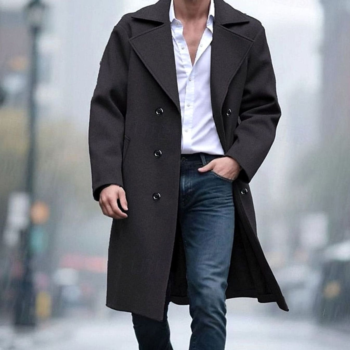 Manteau croisé à revers cranté pour hommes