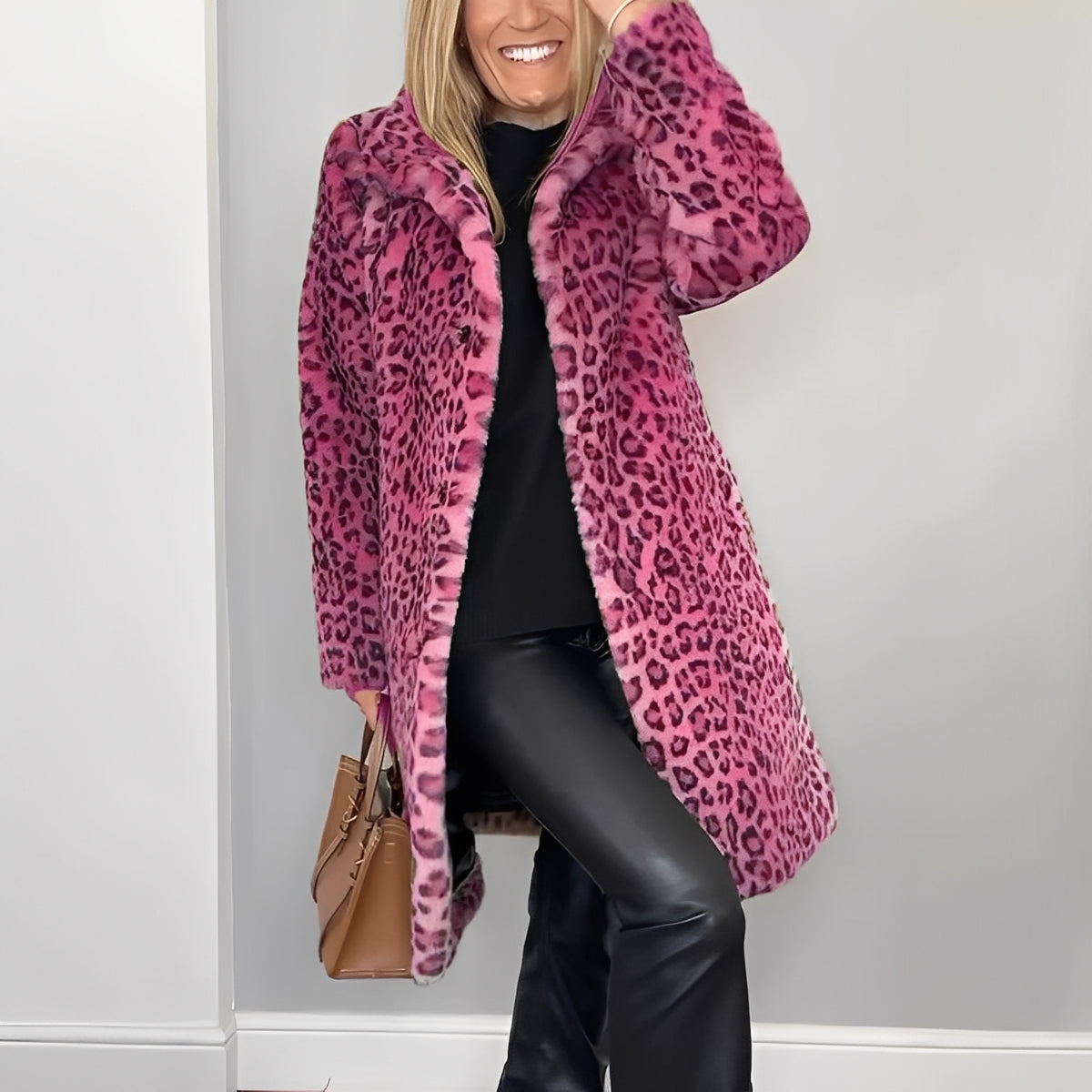 Manteau imprimé léopard à col large pour femmes