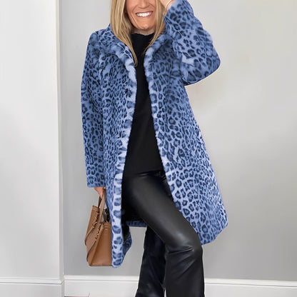 Manteau imprimé léopard à col large pour femmes