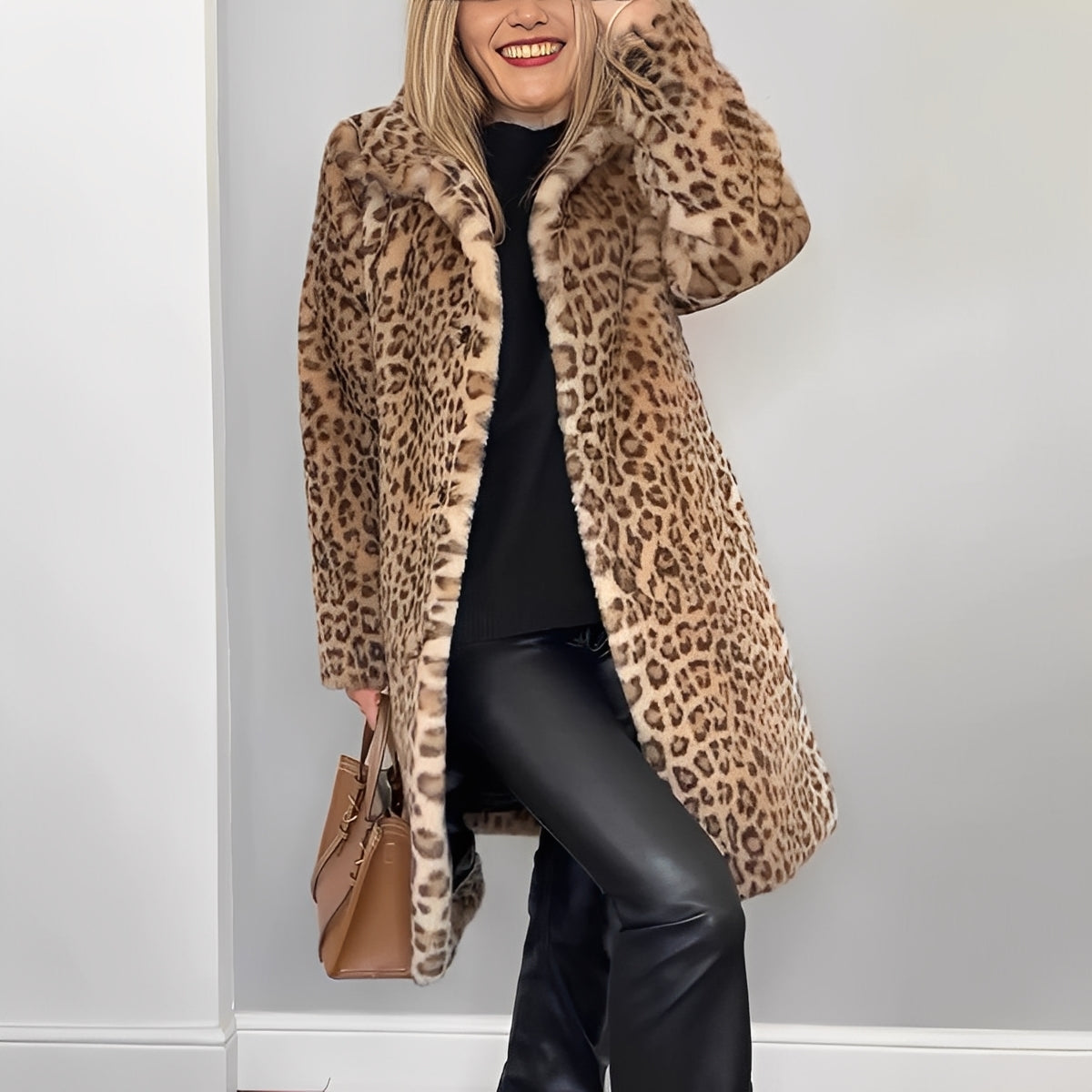 Manteau imprimé léopard à col large pour femmes