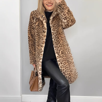 Manteau imprimé léopard à col large pour femmes