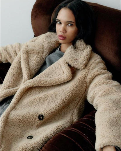 Manteau long à col cranté pour femmes