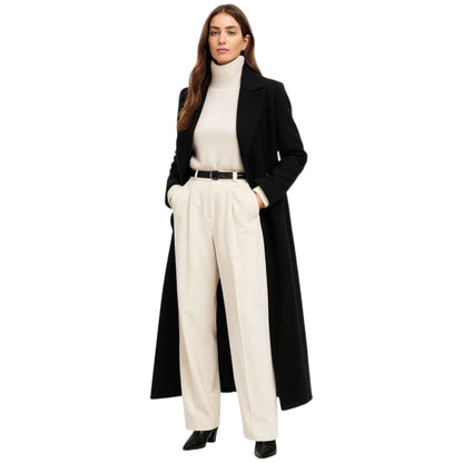 Manteau long à col revers pour femmes