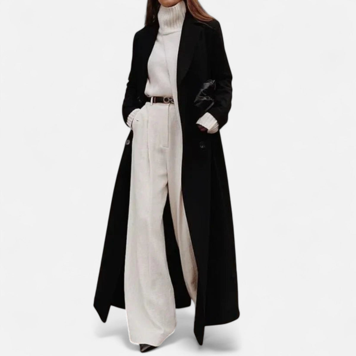 Manteau long à col revers pour femmes