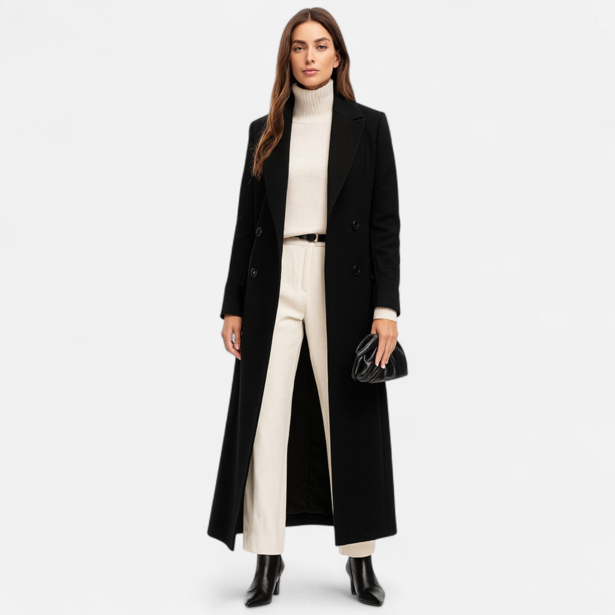 Manteau long à col revers pour femmes