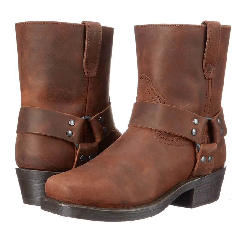 Bottes style motard avec sangle et rivets métalliques pour homme | Idéales pour l’automne