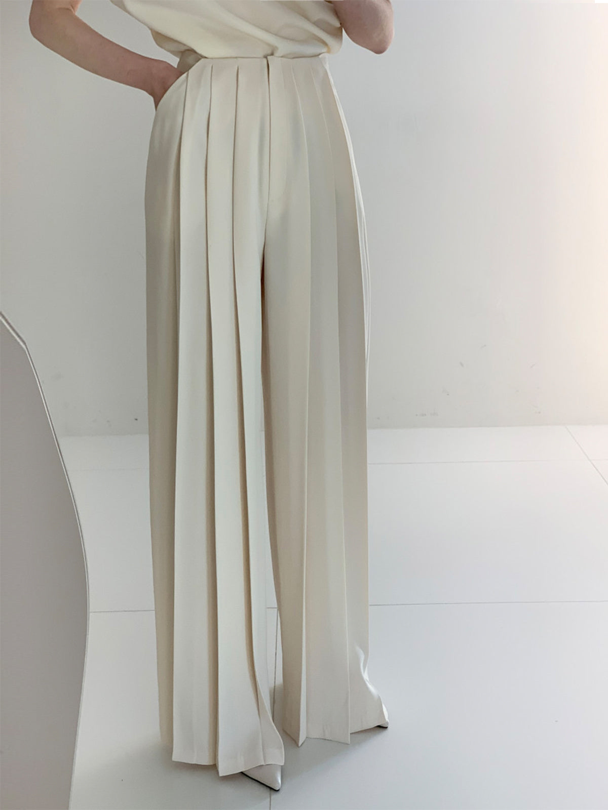 Pantalon Taille Haute Avec Plis Et Jambes Larges Pour Femme | Idéal Pour Travail Et Usage Quotidien