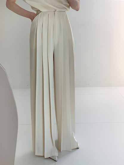 Pantalon Taille Haute Avec Plis Et Jambes Larges Pour Femme | Idéal Pour Travail Et Usage Quotidien