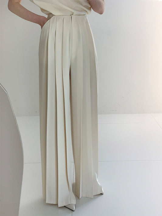 Pantalon Taille Haute Avec Plis Et Jambes Larges Pour Femme | Idéal Pour Travail Et Usage Quotidien