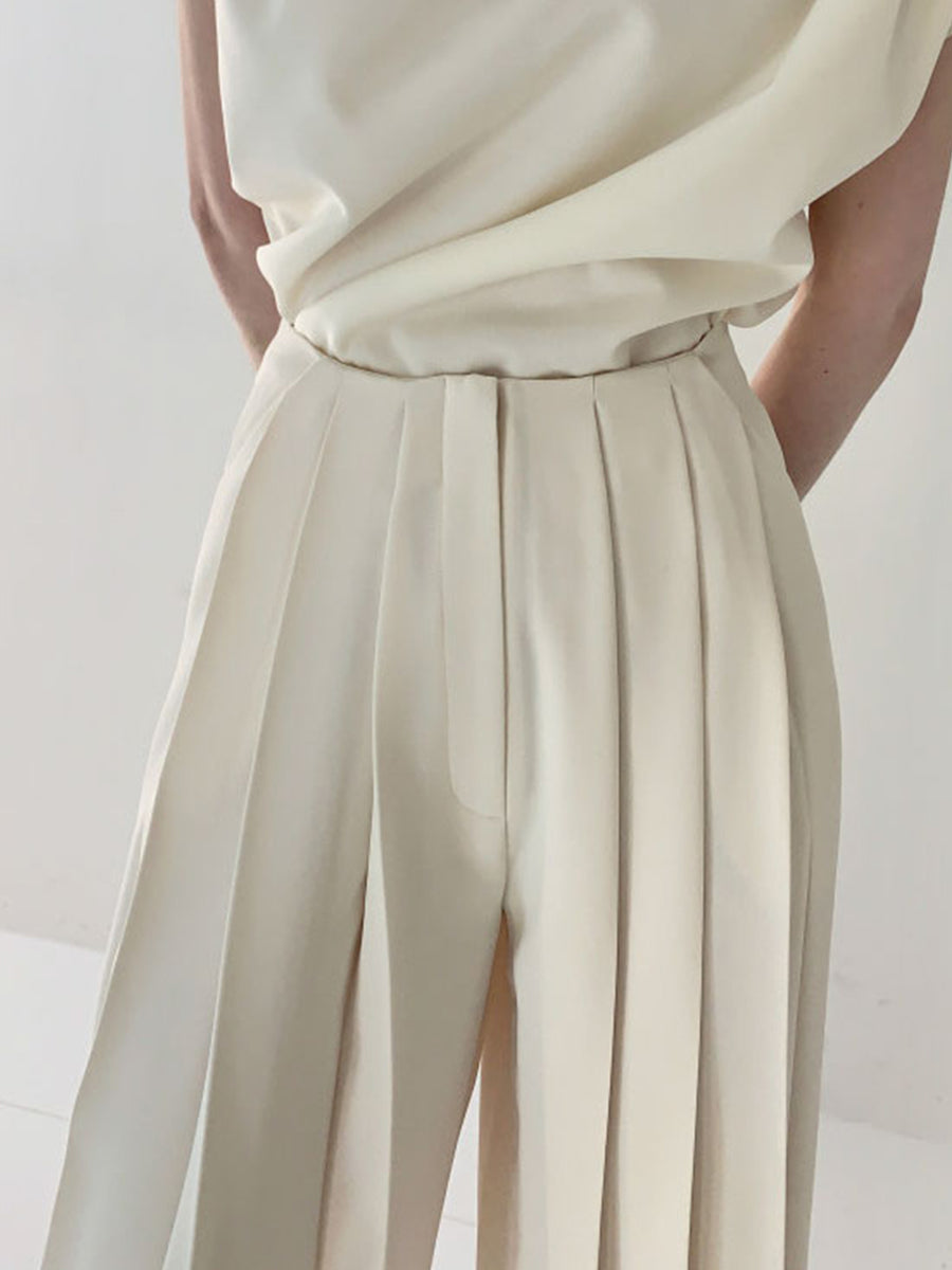 Pantalon Taille Haute Avec Plis Et Jambes Larges Pour Femme | Idéal Pour Travail Et Usage Quotidien
